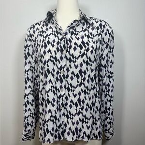 Vintage Silk Purple and White Geometric Women's Button Down Shirt Small